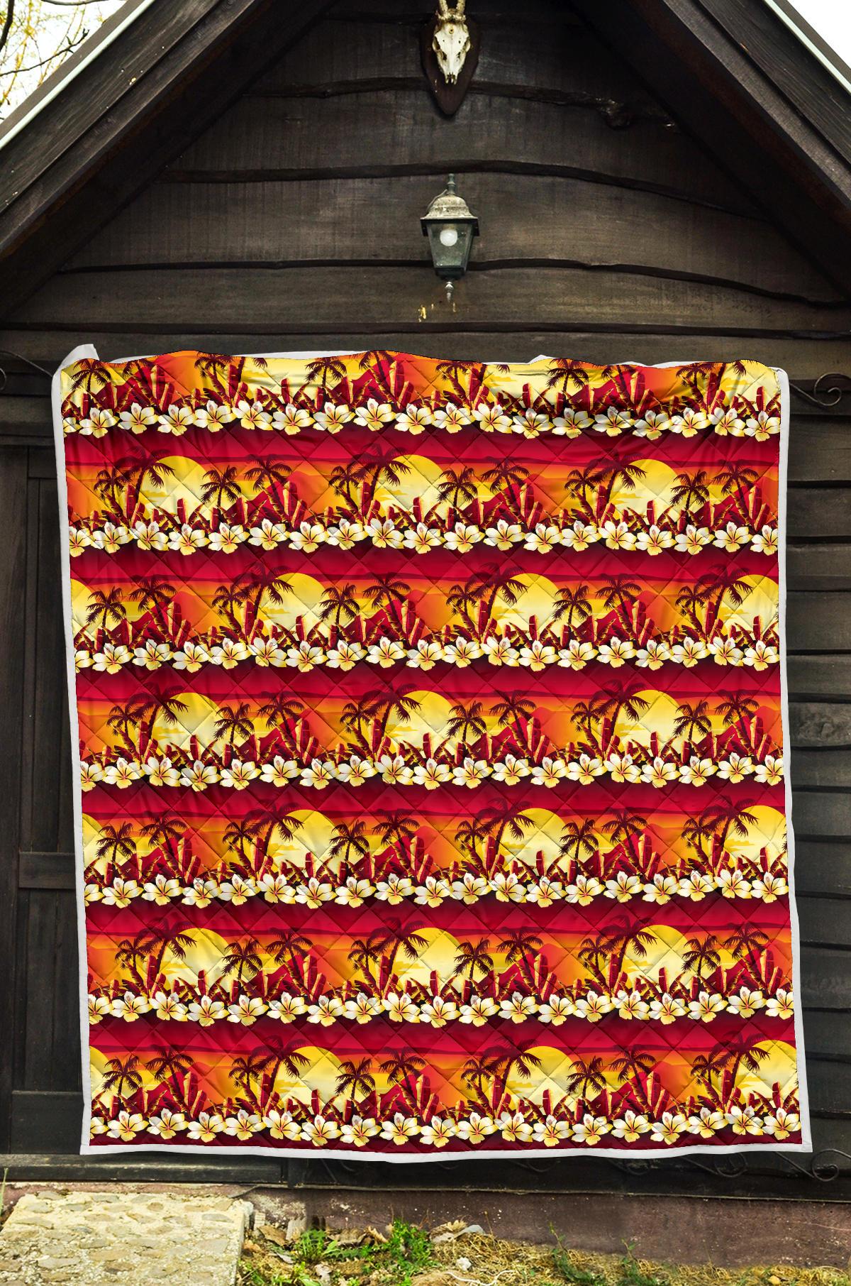 Hawaiian Tropical Sunset Hibiscus Print Premium Quilt-JTAMIGO.COM