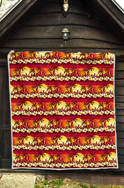 Hawaiian Tropical Sunset Hibiscus Print Premium Quilt-JTAMIGO.COM