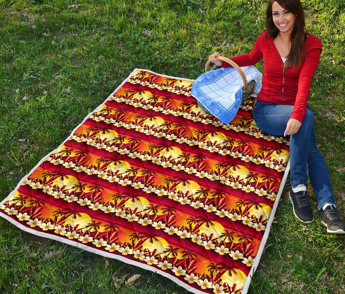 Hawaiian Tropical Sunset Hibiscus Print Premium Quilt-JTAMIGO.COM