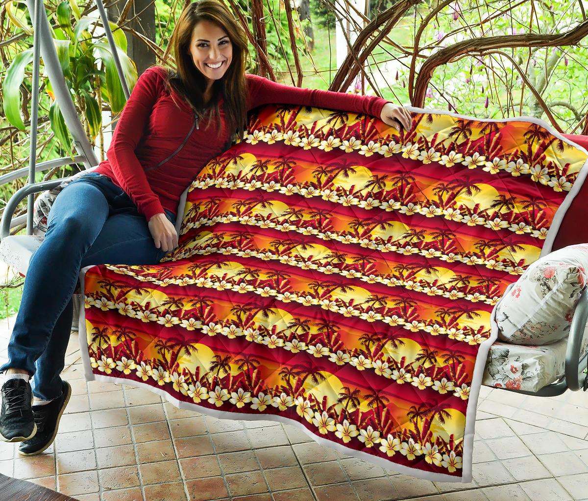 Hawaiian Tropical Sunset Hibiscus Print Premium Quilt-JTAMIGO.COM