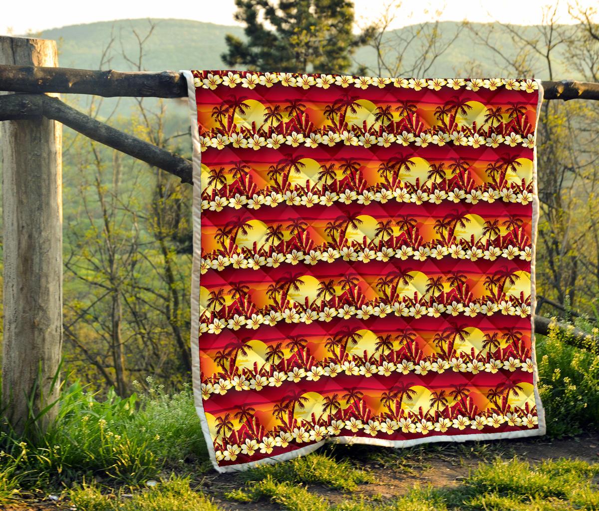 Hawaiian Tropical Sunset Hibiscus Print Premium Quilt-JTAMIGO.COM