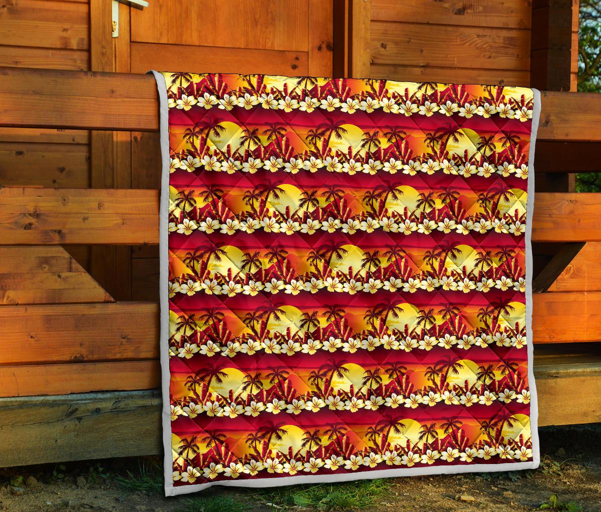 Hawaiian Tropical Sunset Hibiscus Print Premium Quilt-JTAMIGO.COM