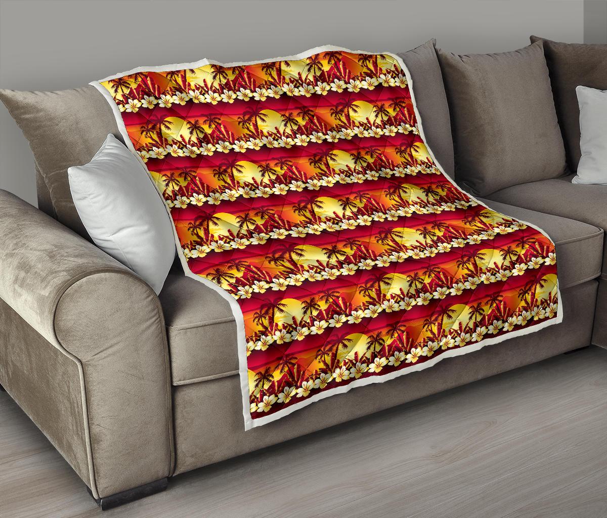 Hawaiian Tropical Sunset Hibiscus Print Premium Quilt-JTAMIGO.COM
