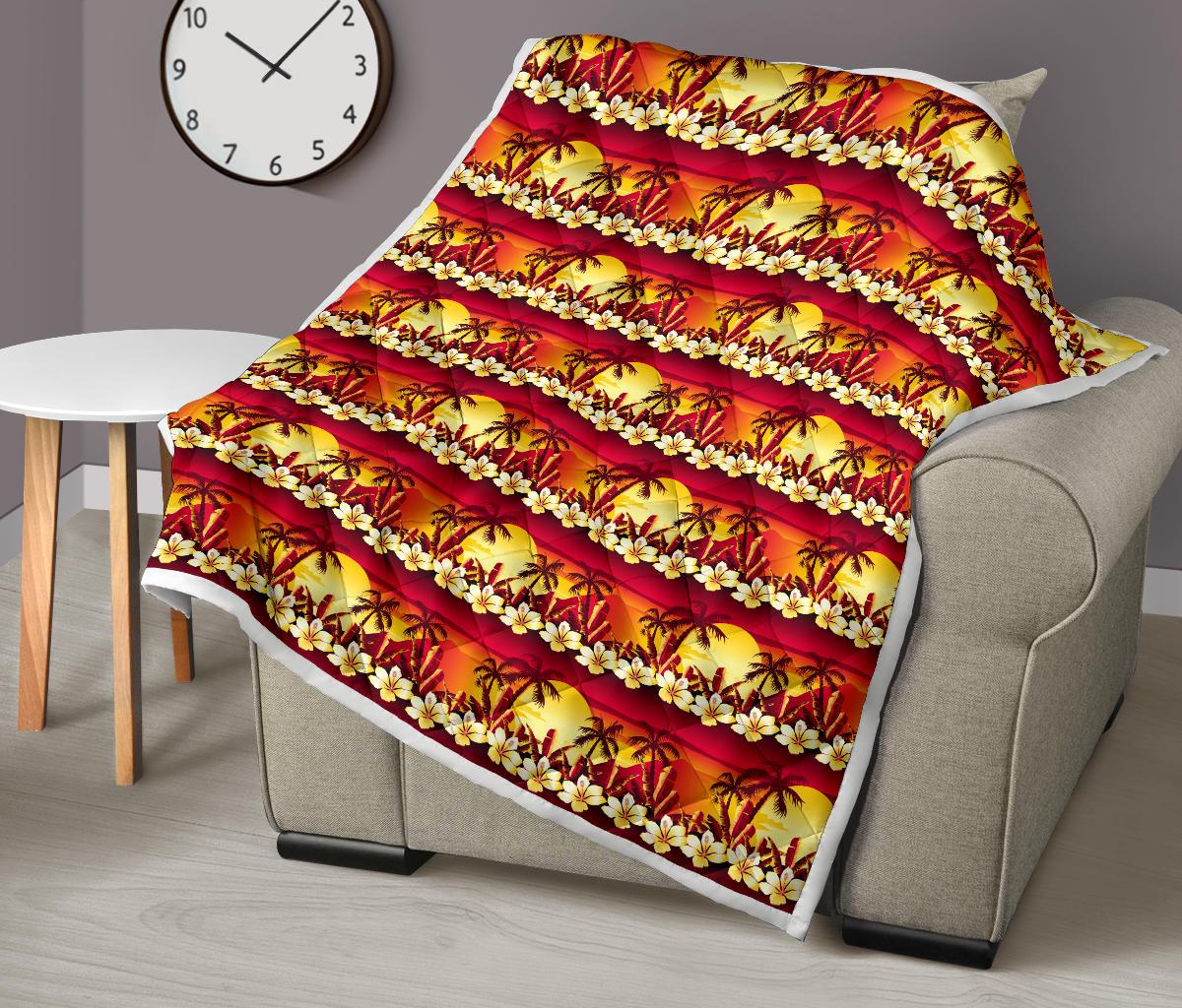 Hawaiian Tropical Sunset Hibiscus Print Premium Quilt-JTAMIGO.COM