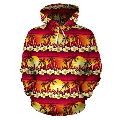Hawaiian Tropical Sunset Hibiscus Print Pullover Hoodie