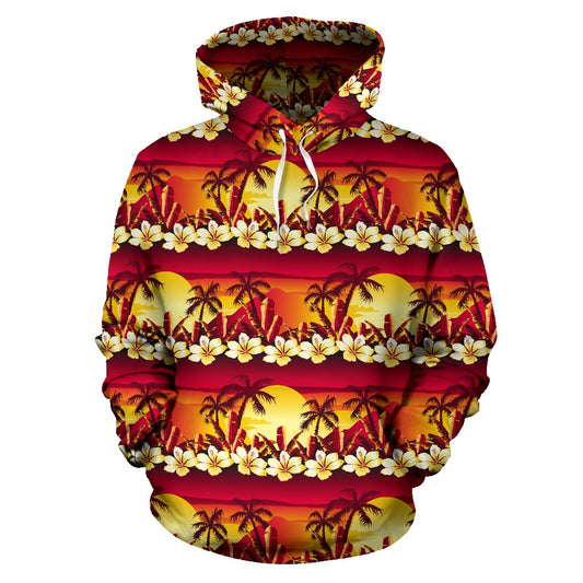 Hawaiian Tropical Sunset Hibiscus Print Pullover Hoodie