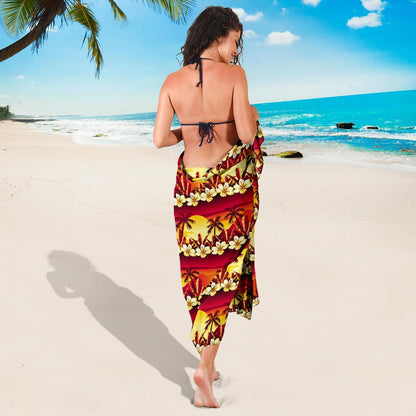 Hawaiian Tropical Sunset Hibiscus Print Sarong Pareo Wrap