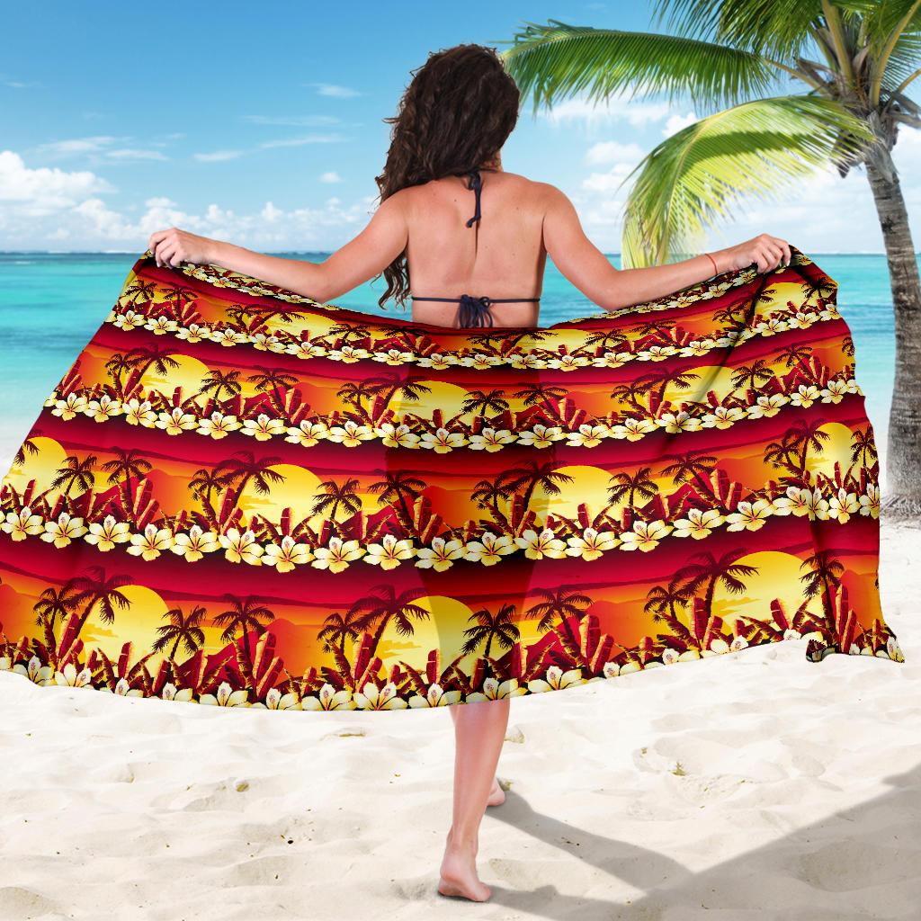 Hawaiian Tropical Sunset Hibiscus Print Sarong Pareo Wrap
