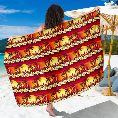 Hawaiian Tropical Sunset Hibiscus Print Sarong Pareo Wrap