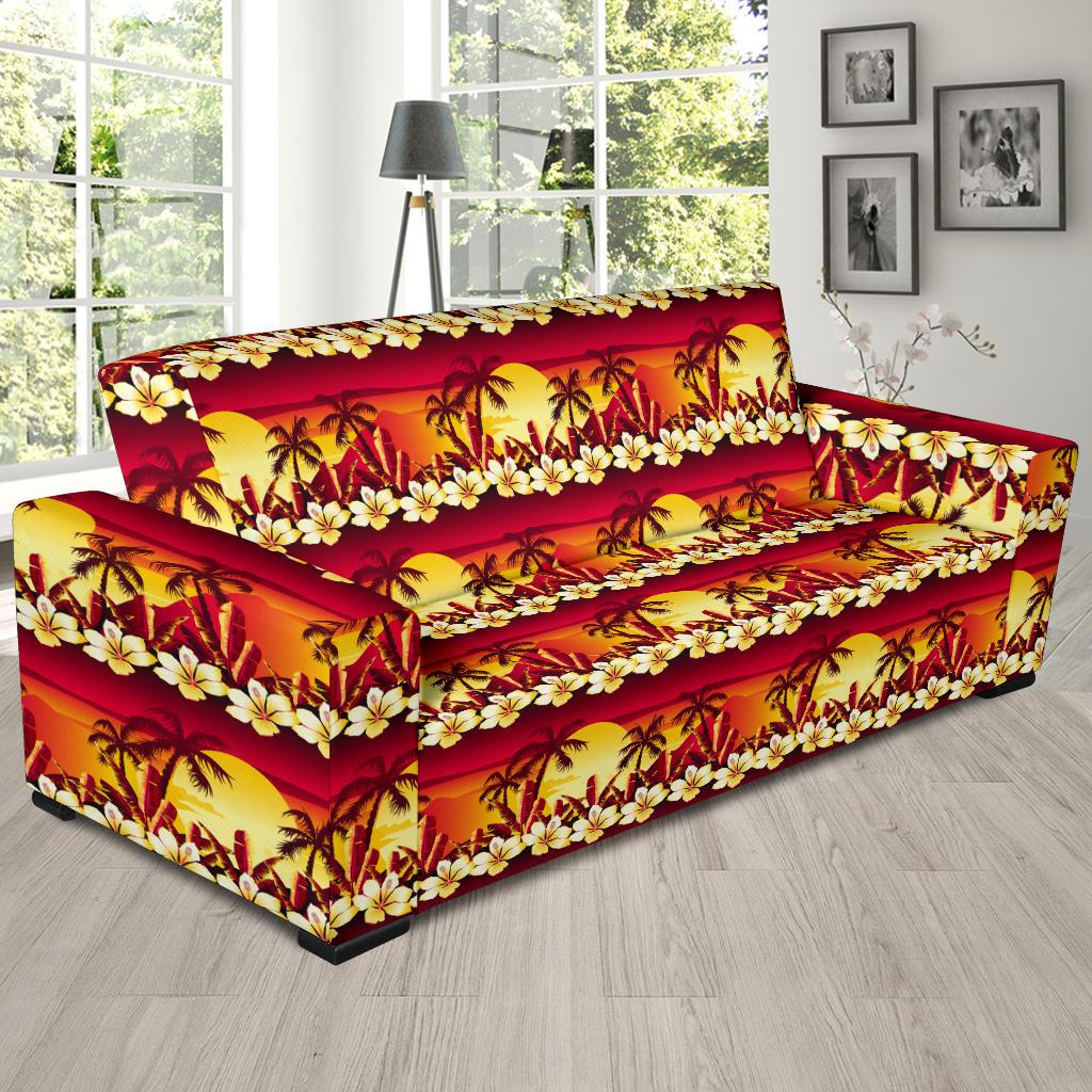 Hawaiian Tropical Sunset Hibiscus Print Sofa Slipcover-JTAMIGO.COM