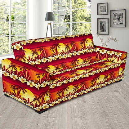 Hawaiian Tropical Sunset Hibiscus Print Sofa Slipcover-JTAMIGO.COM