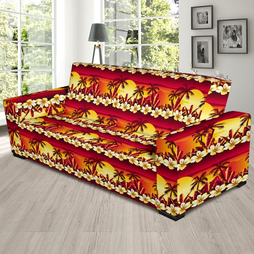 Hawaiian Tropical Sunset Hibiscus Print Sofa Slipcover-JTAMIGO.COM