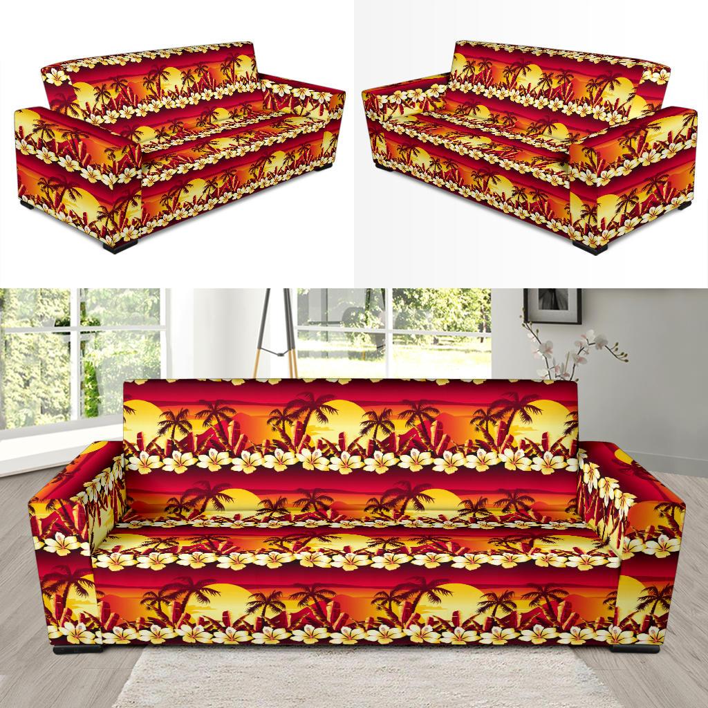 Hawaiian Tropical Sunset Hibiscus Print Sofa Slipcover-JTAMIGO.COM