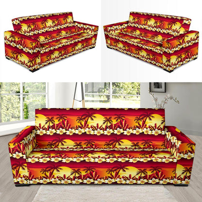 Hawaiian Tropical Sunset Hibiscus Print Sofa Slipcover-JTAMIGO.COM