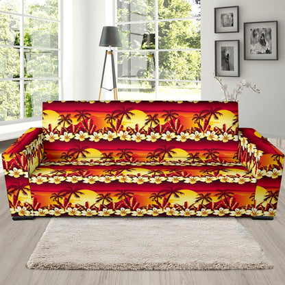 Hawaiian Tropical Sunset Hibiscus Print Sofa Slipcover-JTAMIGO.COM