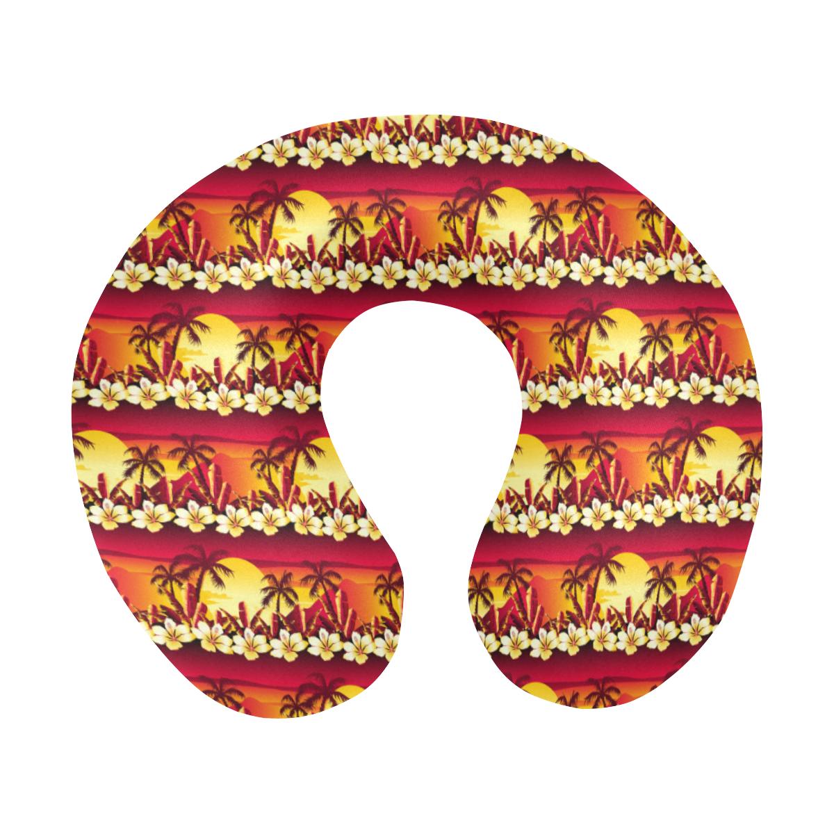 Hawaiian Tropical Sunset Hibiscus Print U-Shaped Travel Neck Pillow-JTAMIGO.COM