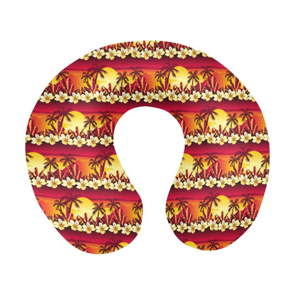 Hawaiian Tropical Sunset Hibiscus Print U-Shaped Travel Neck Pillow-JTAMIGO.COM