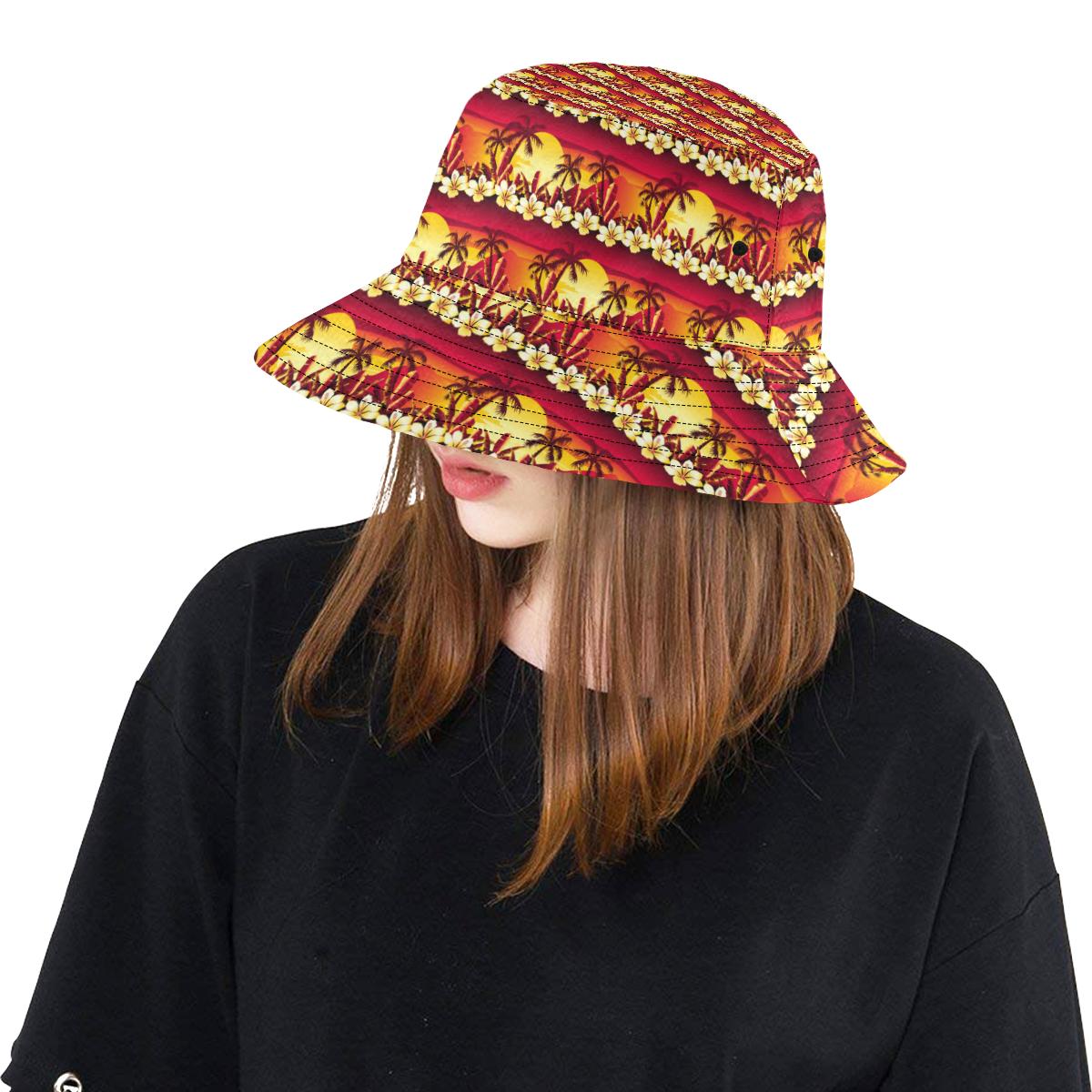 Hawaiian Tropical Sunset Hibiscus Print Unisex Bucket Hat