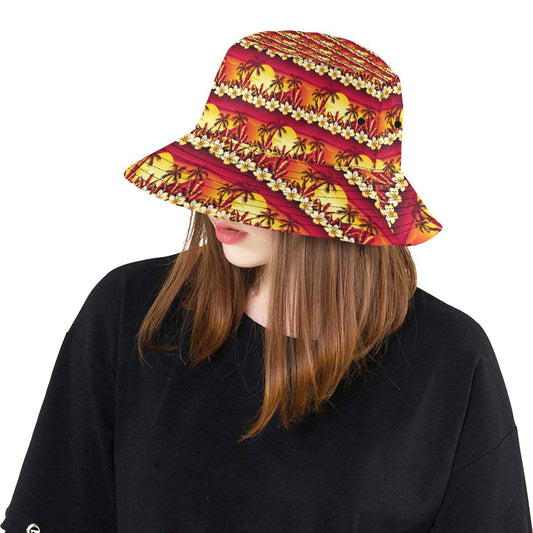 Hawaiian Tropical Sunset Hibiscus Print Unisex Bucket Hat