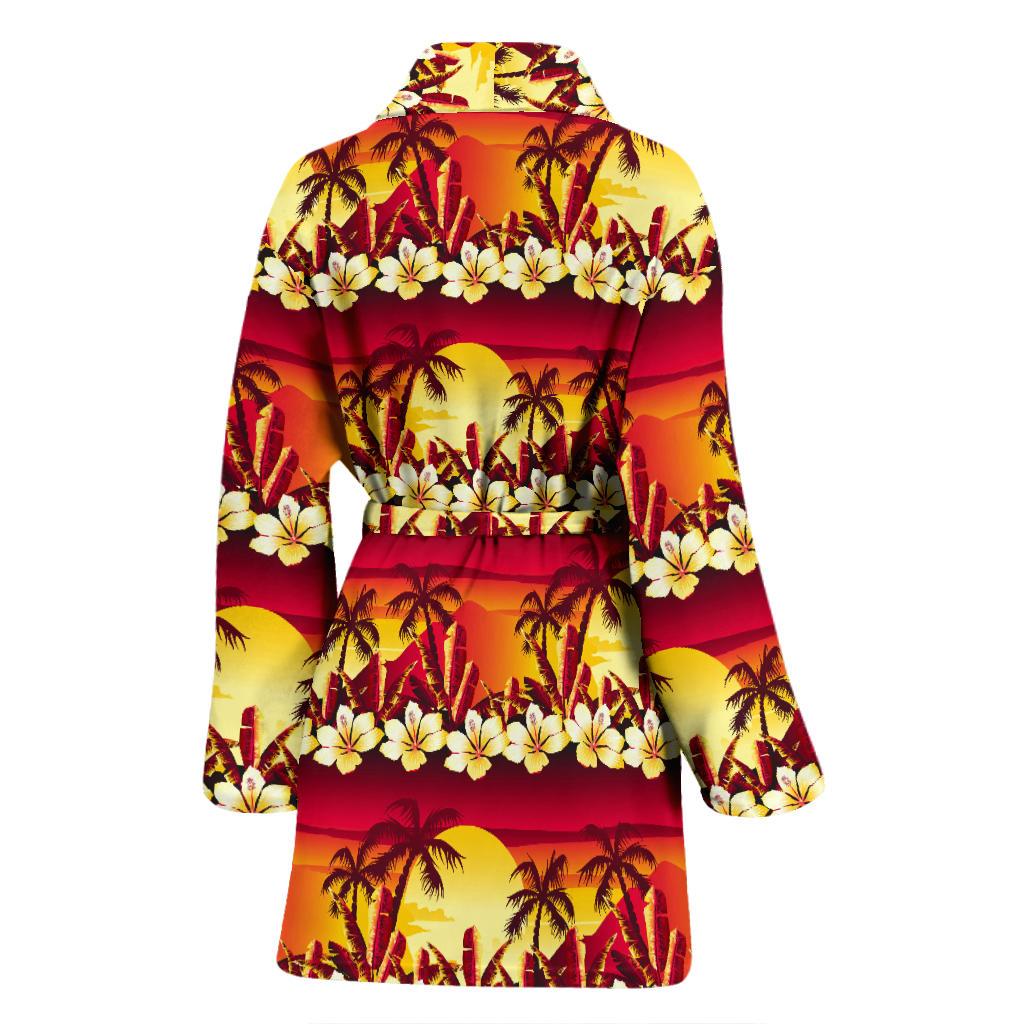 Hawaiian Tropical Sunset Hibiscus Print Women Bath Robe-JTAMIGO.COM