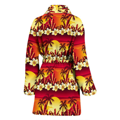 Hawaiian Tropical Sunset Hibiscus Print Women Bath Robe-JTAMIGO.COM