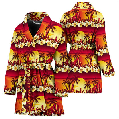 Hawaiian Tropical Sunset Hibiscus Print Women Bath Robe-JTAMIGO.COM