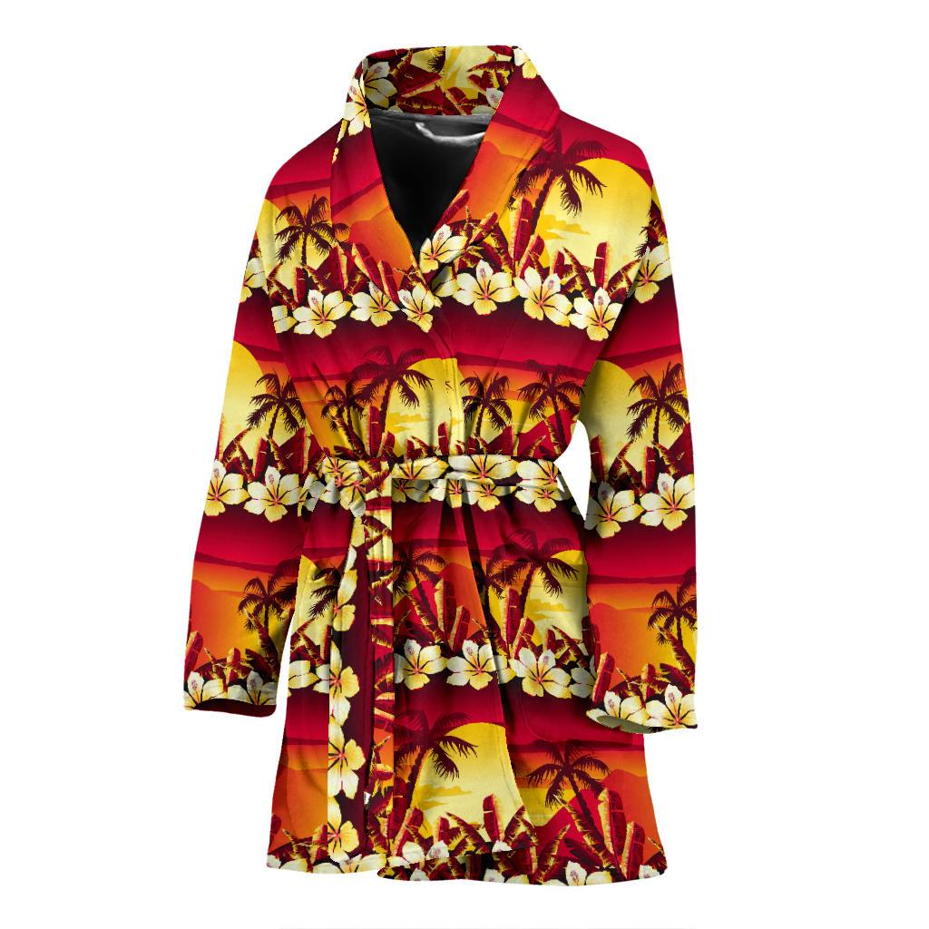 Hawaiian Tropical Sunset Hibiscus Print Women Bath Robe-JTAMIGO.COM