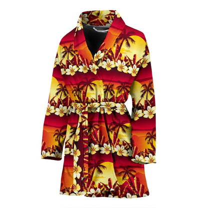 Hawaiian Tropical Sunset Hibiscus Print Women Bath Robe-JTAMIGO.COM