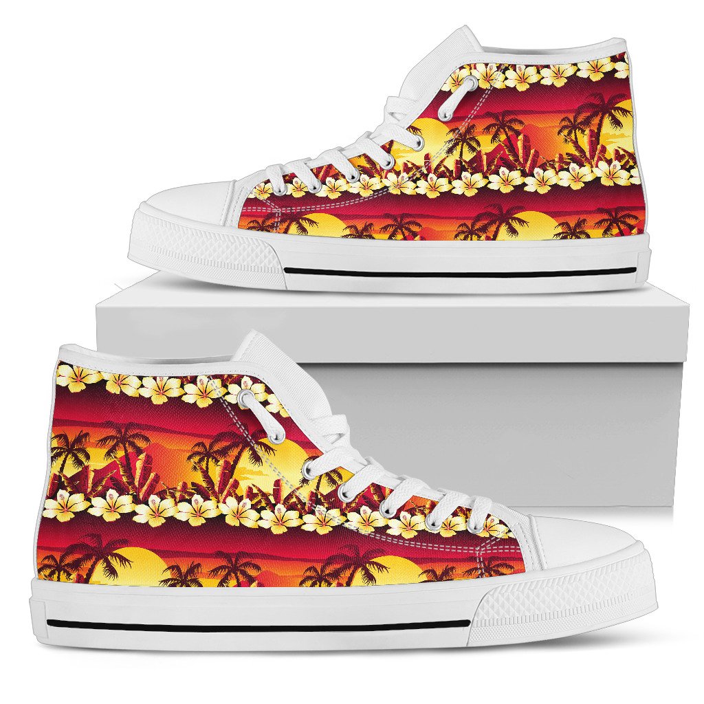 Hawaiian Tropical Sunset Hibiscus Print Women High Top Shoes