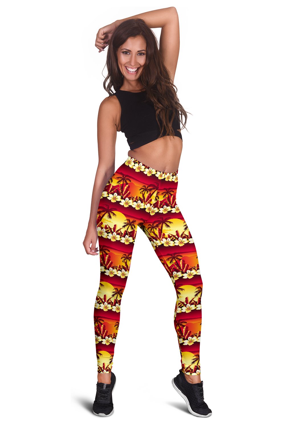 Hawaiian Tropical Sunset Hibiscus Print Women Leggings