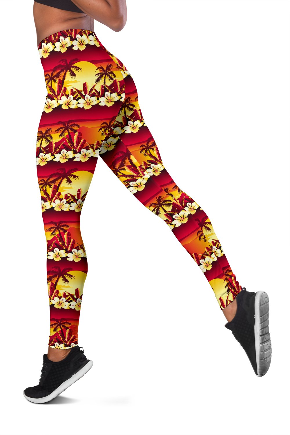 Hawaiian Tropical Sunset Hibiscus Print Women Leggings