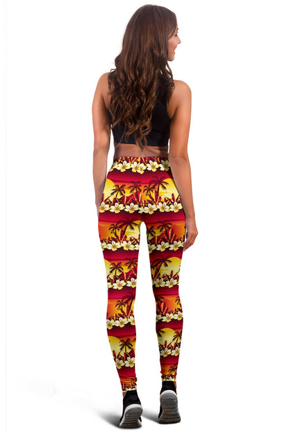 Hawaiian Tropical Sunset Hibiscus Print Women Leggings