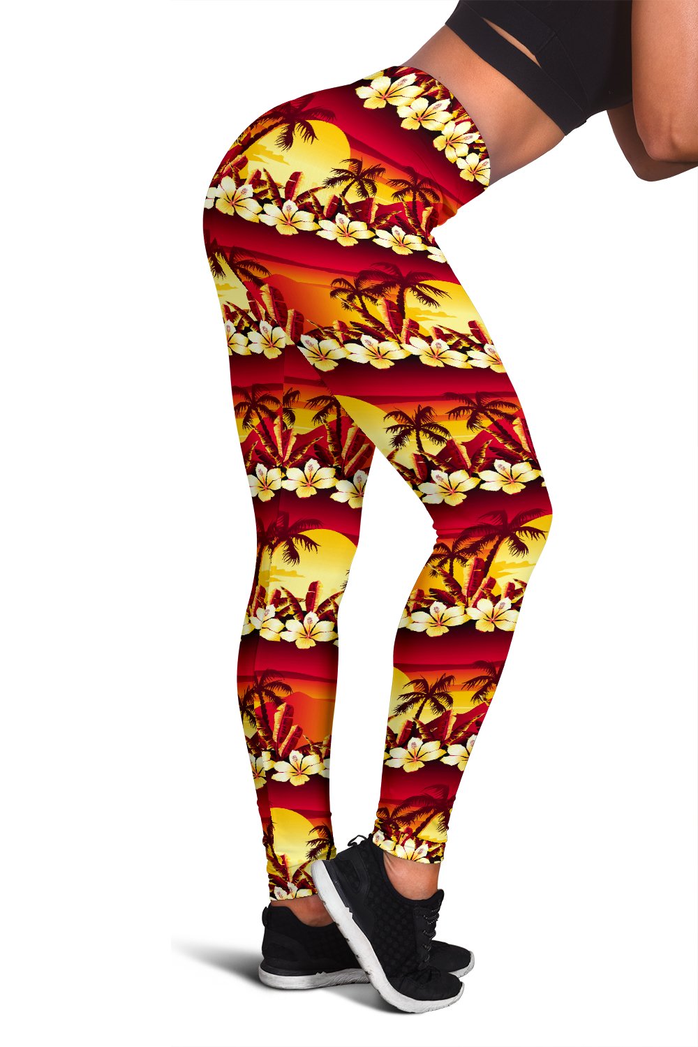 Hawaiian Tropical Sunset Hibiscus Print Women Leggings