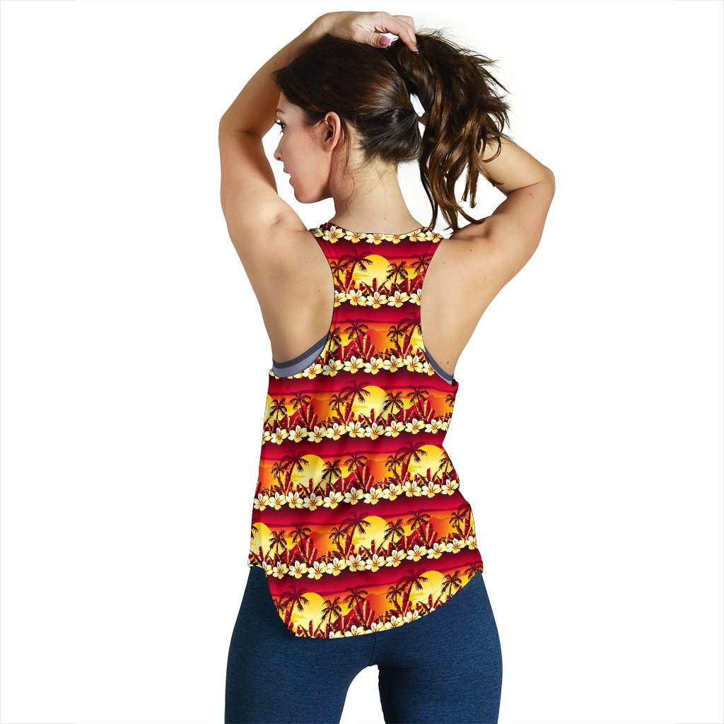 Hawaiian Tropical Sunset Hibiscus Print Women Racerback Tank Top