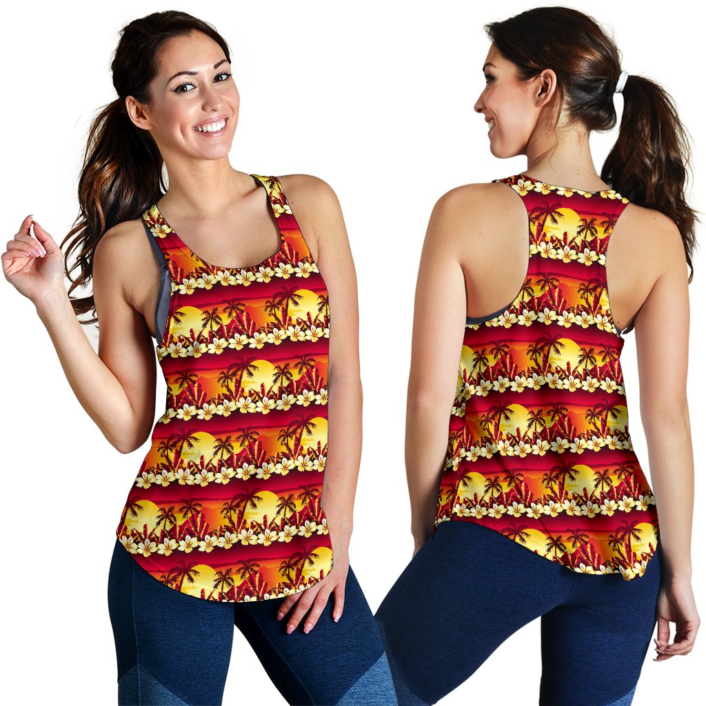 Hawaiian Tropical Sunset Hibiscus Print Women Racerback Tank Top