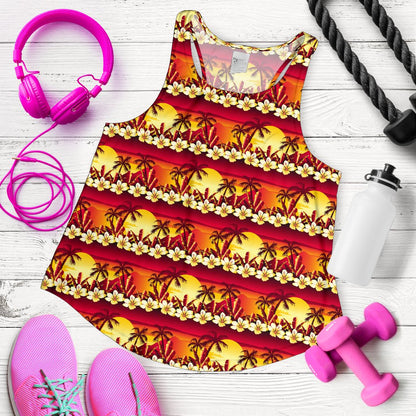 Hawaiian Tropical Sunset Hibiscus Print Women Racerback Tank Top