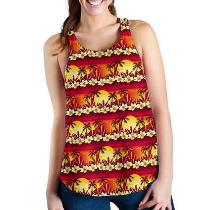 Hawaiian Tropical Sunset Hibiscus Print Women Racerback Tank Top