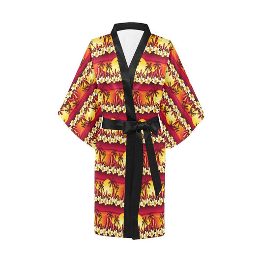 Hawaiian Tropical Sunset Hibiscus Print Women Short Kimono Robe
