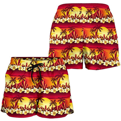 Hawaiian Tropical Sunset Hibiscus Print Women Shorts-JTAMIGO.COM