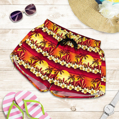 Hawaiian Tropical Sunset Hibiscus Print Women Shorts-JTAMIGO.COM