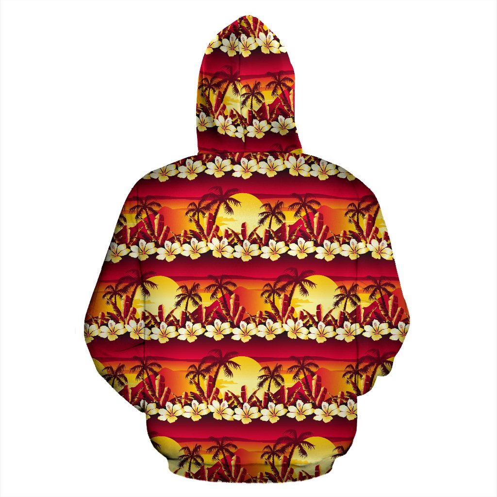 Hawaiian Tropical Sunset Hibiscus Print Zip Up Hoodie