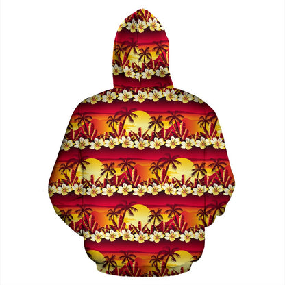 Hawaiian Tropical Sunset Hibiscus Print Zip Up Hoodie