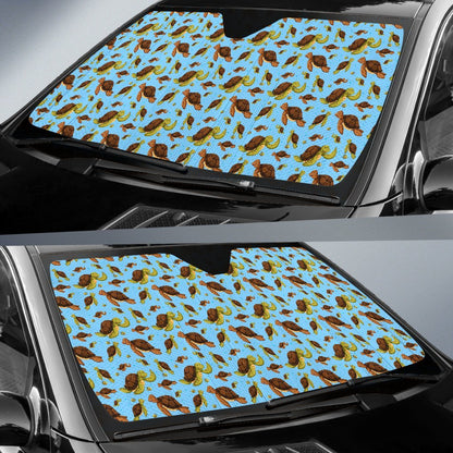 Hello Sea Turtle Print Pattern Car Sun Shade For Windshield