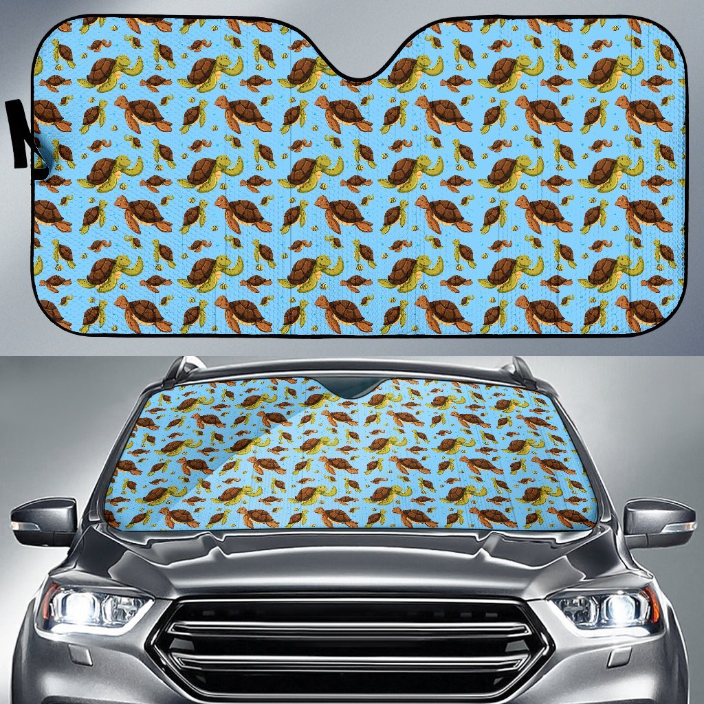 Hello Sea Turtle Print Pattern Car Sun Shade For Windshield