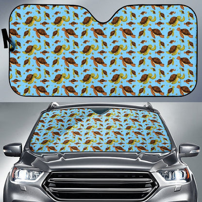 Hello Sea Turtle Print Pattern Car Sun Shade For Windshield