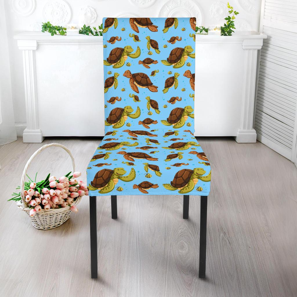 Hello Sea Turtle Print Pattern Dining Chair Slipcover-JTAMIGO.COM