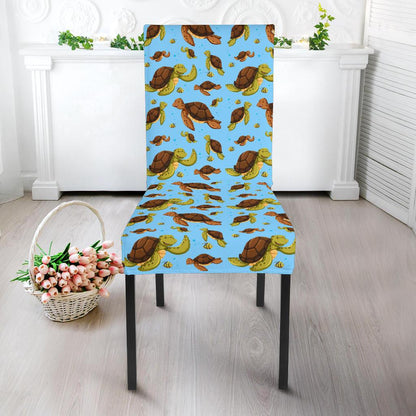 Hello Sea Turtle Print Pattern Dining Chair Slipcover-JTAMIGO.COM