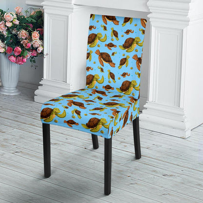Hello Sea Turtle Print Pattern Dining Chair Slipcover-JTAMIGO.COM
