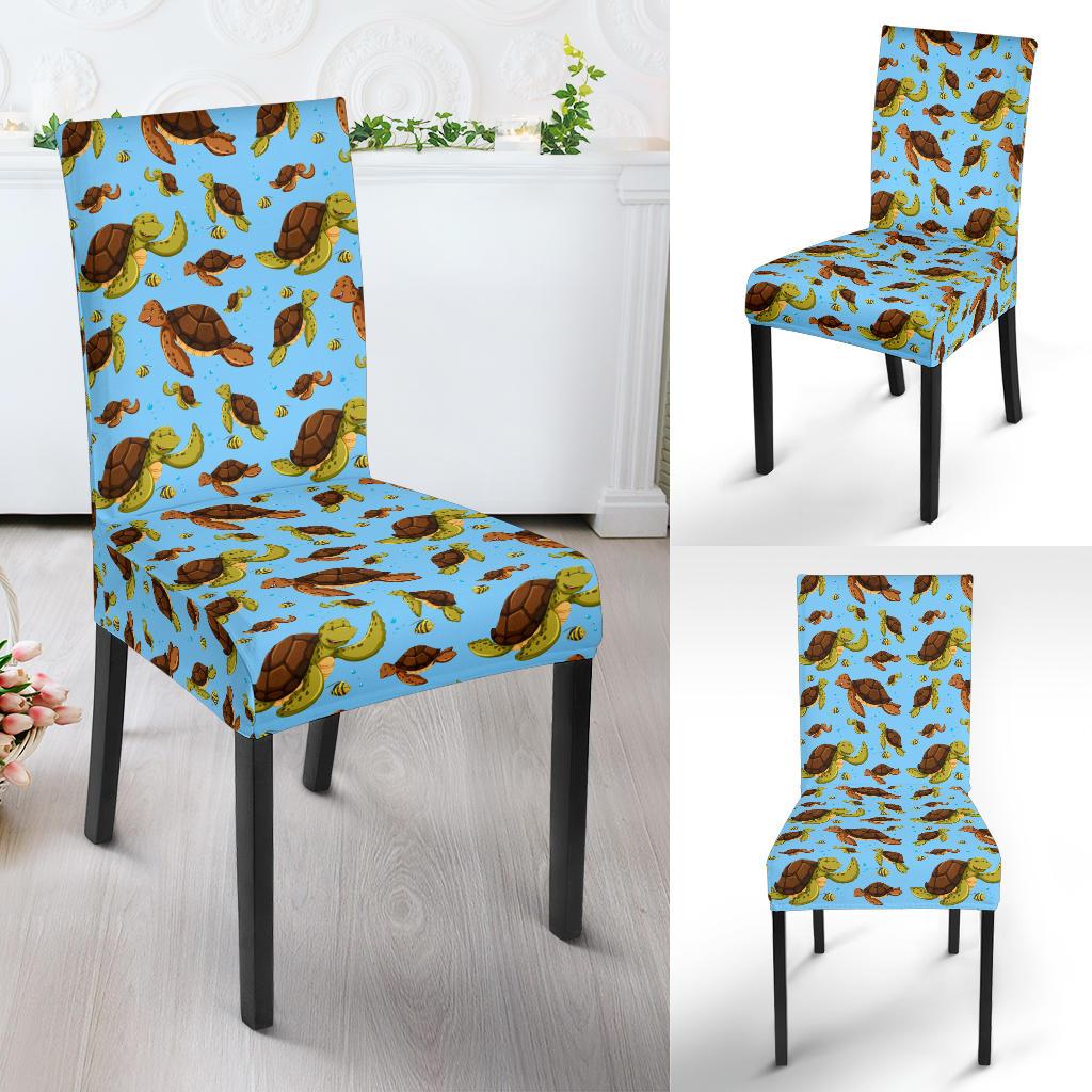 Hello Sea Turtle Print Pattern Dining Chair Slipcover-JTAMIGO.COM