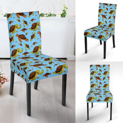 Hello Sea Turtle Print Pattern Dining Chair Slipcover-JTAMIGO.COM